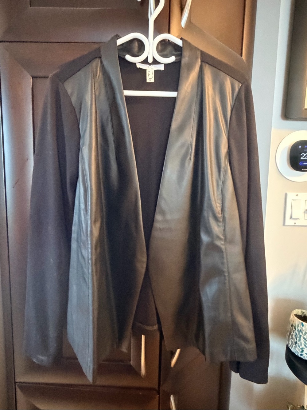 Addition Elle Black Open-Front Blazer with Faux Leather Panels